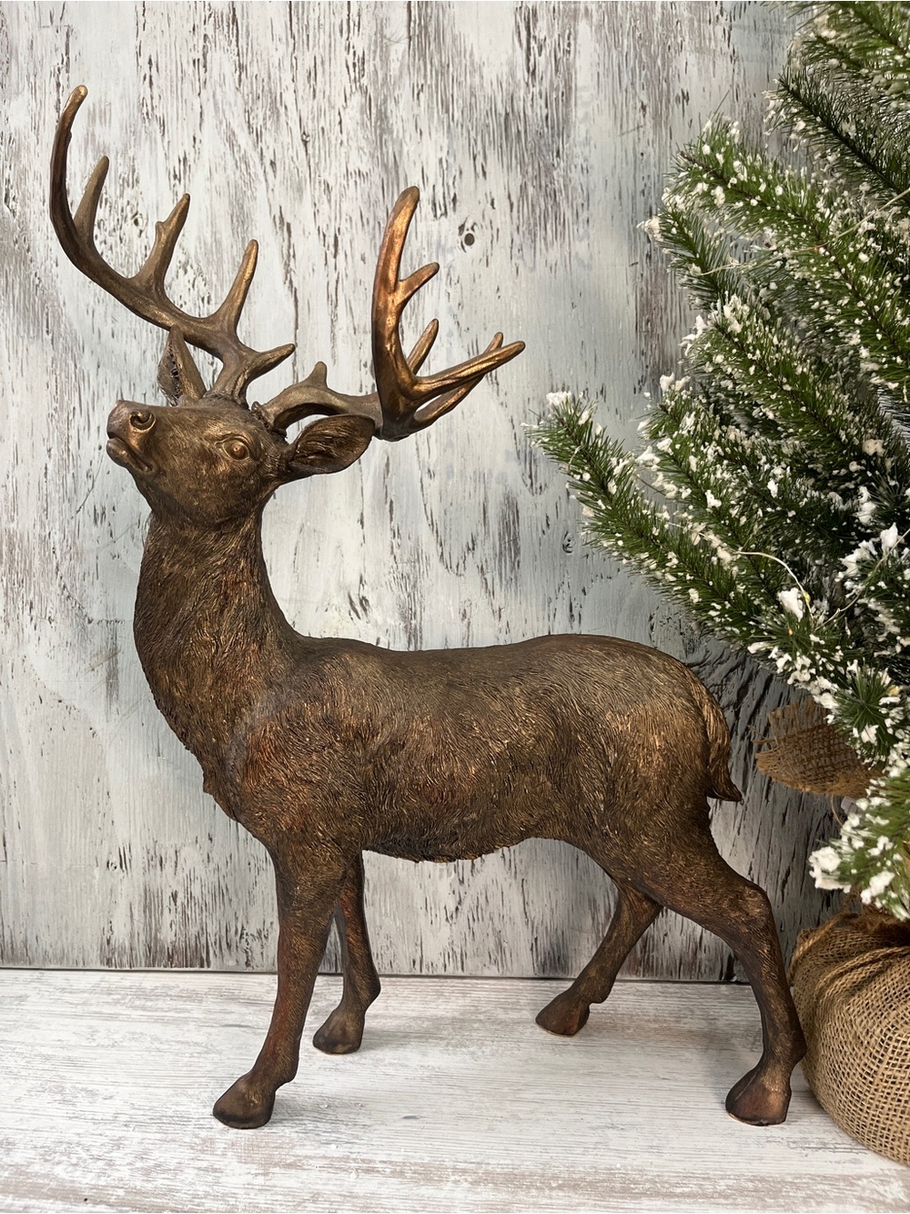 Bronze Antlered Deer NWT Holiday Décor Statue - Home Holiday